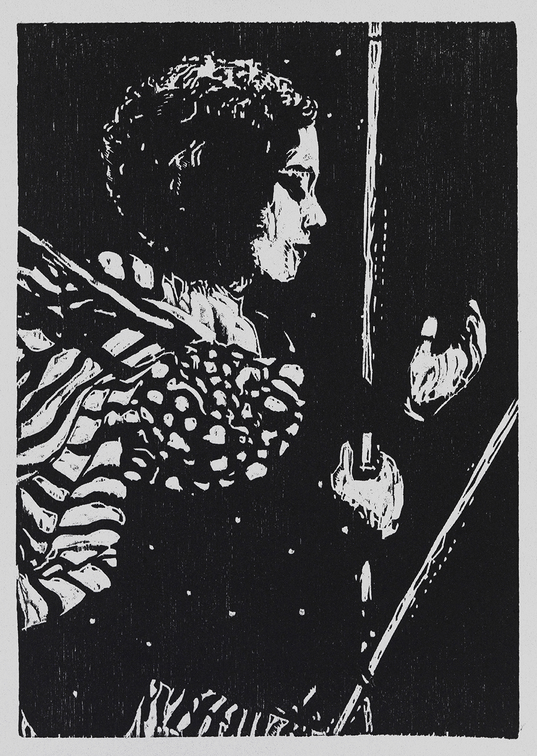 Woodcut print titled 'On Certainty I' from the Atopia series.